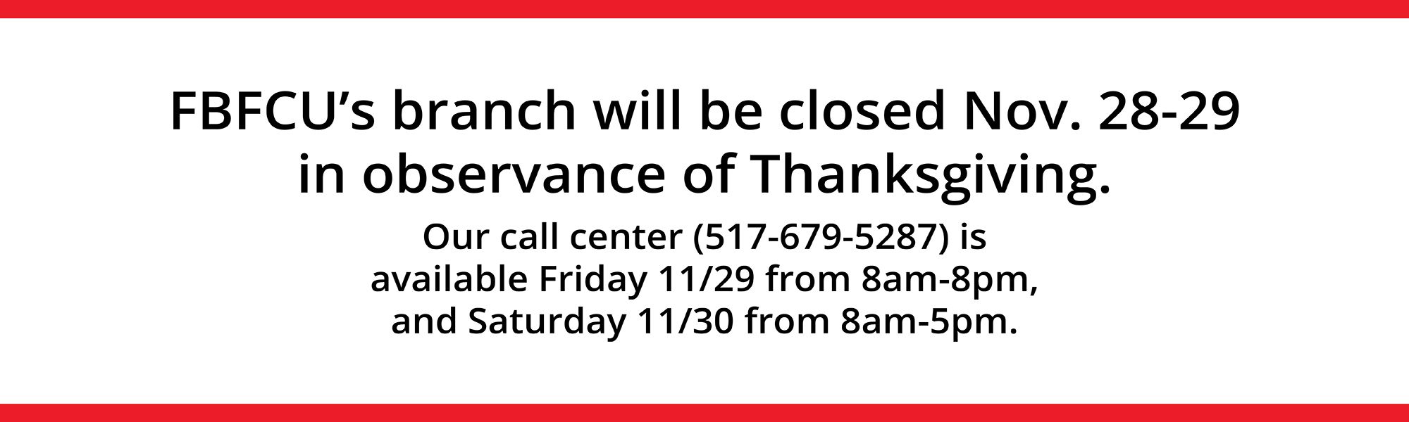 FBFCU Thanksgiving Hours